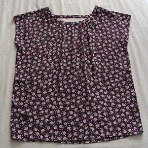 ANN TAYLOR LOFT Purple & Gray Sleeveless FLORAL Print KEYHOLE Back Blouse Sz XS